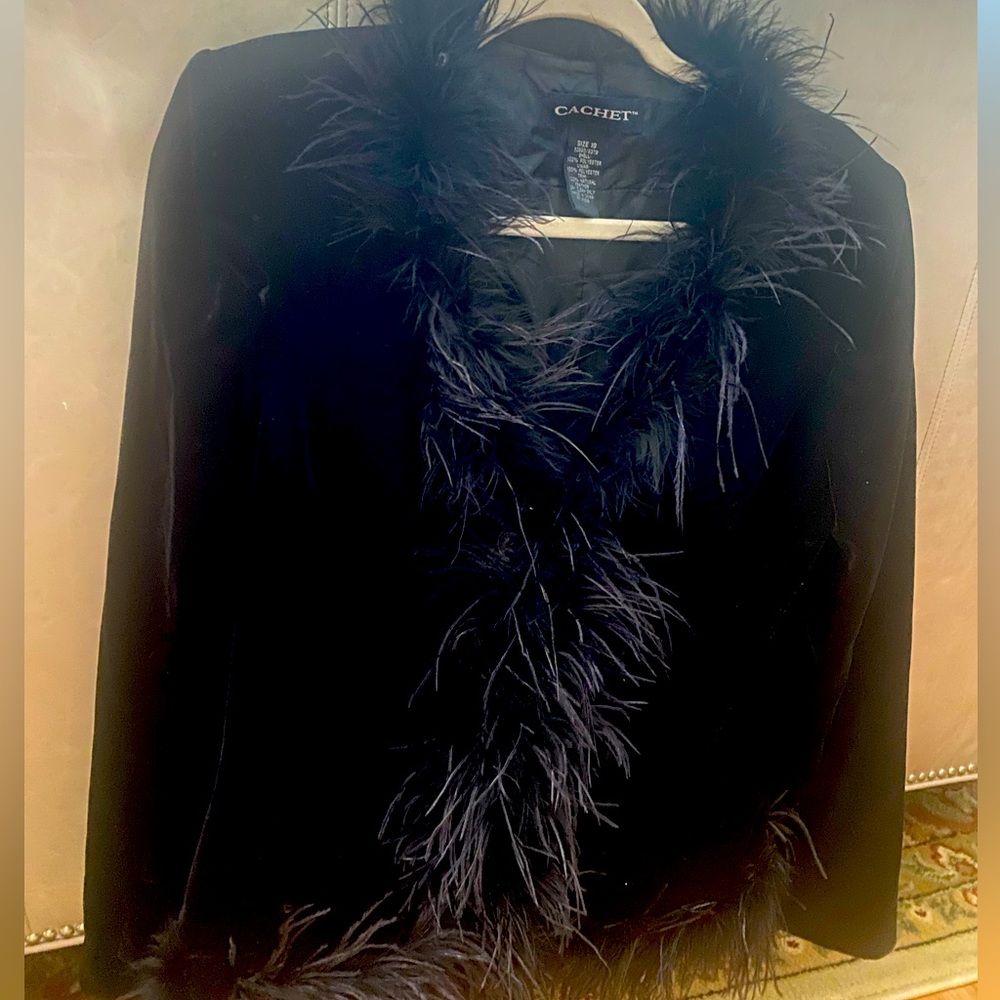 Velvet Blazer with Feather Collar trim Size 10